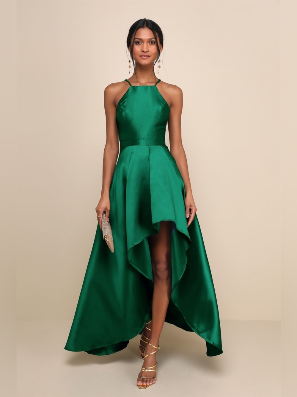 Lulus Broadway Show Emerald Green High-Low Gown Size Small NWT
